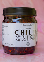 Load image into Gallery viewer, A jar of Chilli Crisp condiment with visible chili flakes and spices inside. The label reads 'The Counter's Original Chilli Crisp'.

